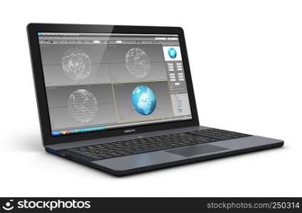 Mobility PC computer web technology and internet communication concept: modern professional business laptop or metal office notebook with color screen interface isolated on white background