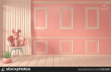 Mock up Armchair and decoration mock up room interior color living coral style.3D rendering