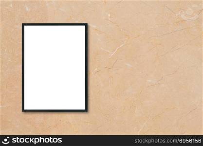 Mock up blank poster picture frame hanging on brown marble wall . Mock up blank poster picture frame hanging on brown marble wall background in room - can be used mockup for montage products display and design key visual layout.