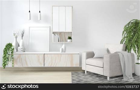 Mock up cabinet in modern white room Japanese - zen style,minimal designs. 3D rendering