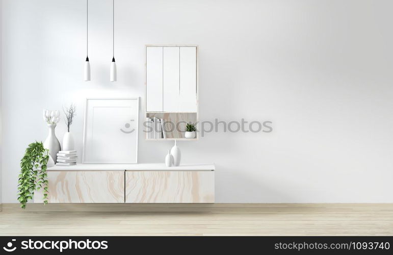 Mock up cabinet in modern white room Japanese - zen style,minimal designs. 3D rendering