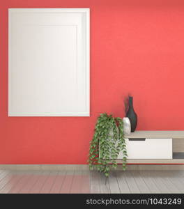 Mock up cabinet in zen living room on white wall background,3d rendering