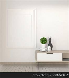 Mock up cabinet in zen living room on white wall background,3d rendering
