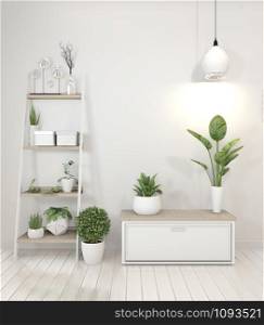 mock up decoration plants on cabinet in white living room interior.3D rendering