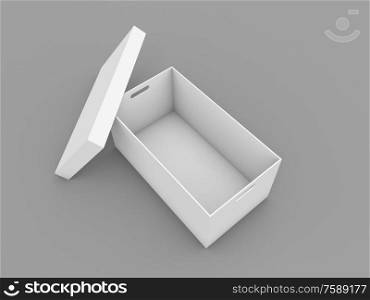 Mock up empty box on a gray background. 3d render illustration.. Mock up empty box on a gray background.