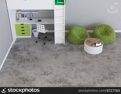 Mock up for carpet. Children room interior in contemporary style. Top view. Free, copy space on the floor for your carpet or rug design. Modern template. 3D rendering. Mock up for carpet. Children room interior in contemporary style. Top view. Free, copy space on the floor for your carpet or rug design. Modern template. 3D rendering.