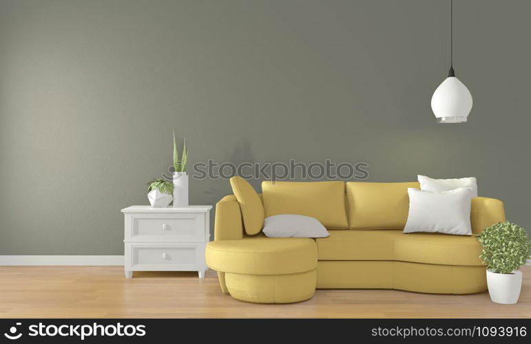 Mock up green room with yellow sofa on modern room interior.3D rendering