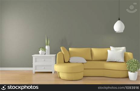 Mock up green room with yellow sofa on modern room interior.3D rendering