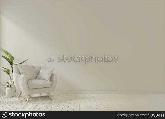mock up Interior with gray armchair and decoration plants in living room with white wall. 3D rendering