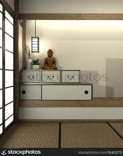 Mock up Japan room with tatami mat floor and decoration japan style was designed in japanese style.3d rendering