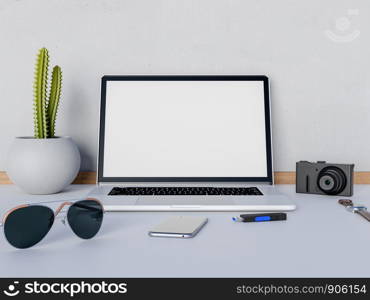 Mock up laptop on table.