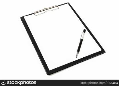 Mock-up of a pen and blank clipboard with copy space.