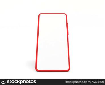Mock up of a red mobile phone on a white background. 3d render illustration.. Mock up of a red mobile phone on a white background. 