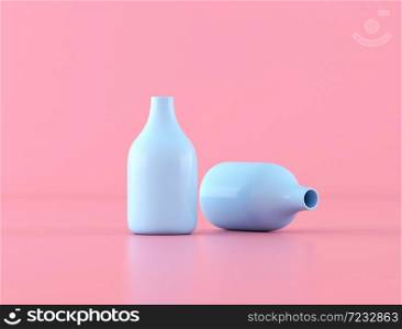 Mock up of blue bottles on pink background, Minimal style,Isolate object. 3D rendering