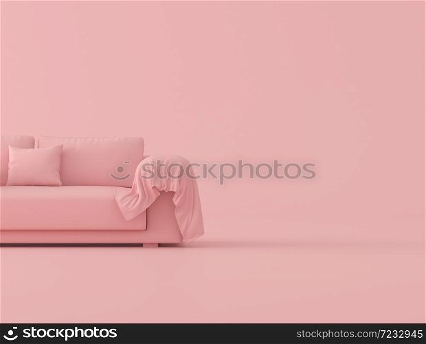 Mock up of pink sofa and wrinkled sheet,minimal concept, 3D rendering.