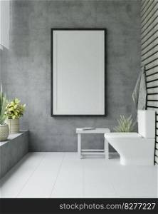 Mock up of poster frame in marble floor modern interior in wash room isolated on light background, 3D render, 3D illustration