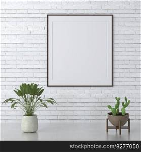 Mock up of poster frame in modern interior in living room isolated on bright background, 3D render, 3D illustration