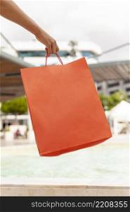 mock up orange blank shopping bag