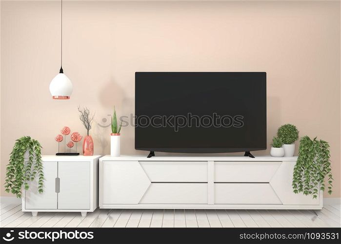 Mock up Pink room interior concept poster frames and modern cabinet in modern zen empty room, minimal designs, 3d rendering