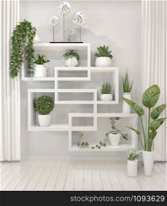 Mock up plants on shelf design wall minimal design.3D rendering