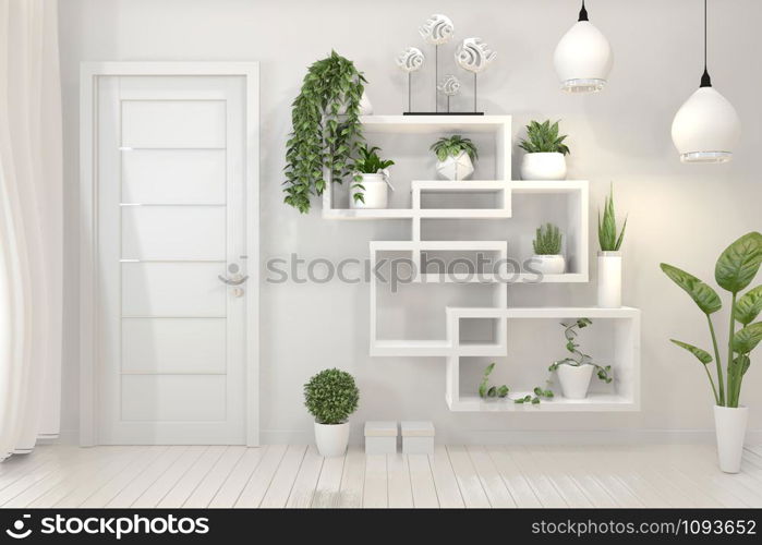 Mock up plants on shelf design wall minimal design.3D rendering