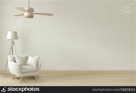 Mock up poster frame and white sofa on white living room interior.3D rendering