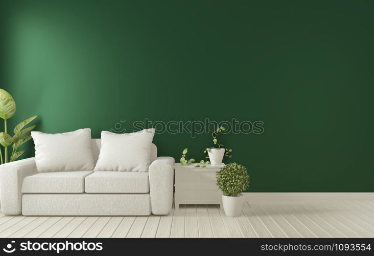 Mock up poster frame on dark green living room interior.3D rendering