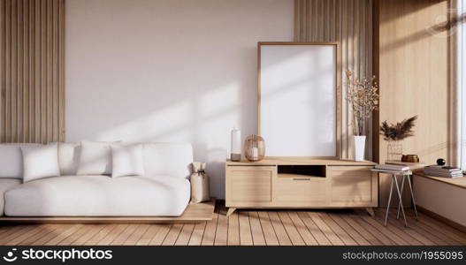 Mock up poster - frame on Modern room minimalist and decorations plants, earth tone.3D rendering