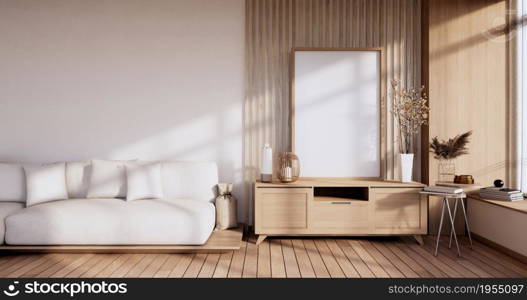 Mock up poster - frame on Modern room minimalist and decorations plants, earth tone.3D rendering