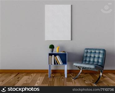 Mock up poster in livingroom. 3D Rendering.