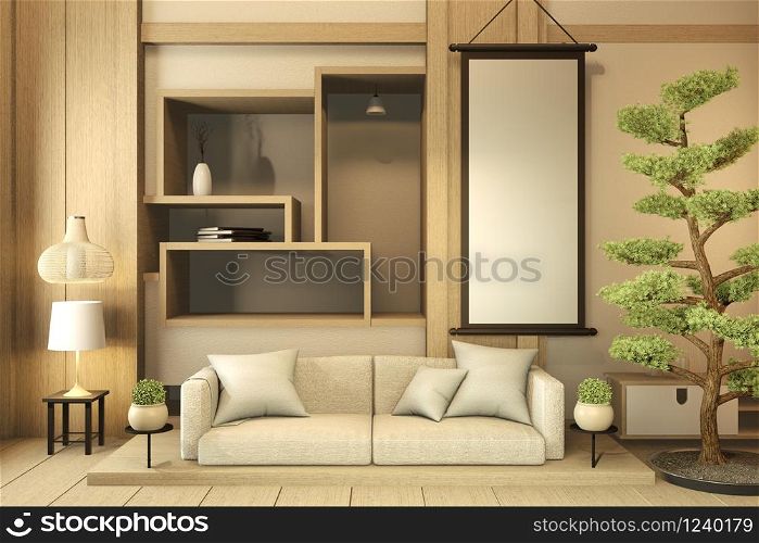 Mock up shelf wall, Designed specifically in Japanese style, empty room. 3D rendering