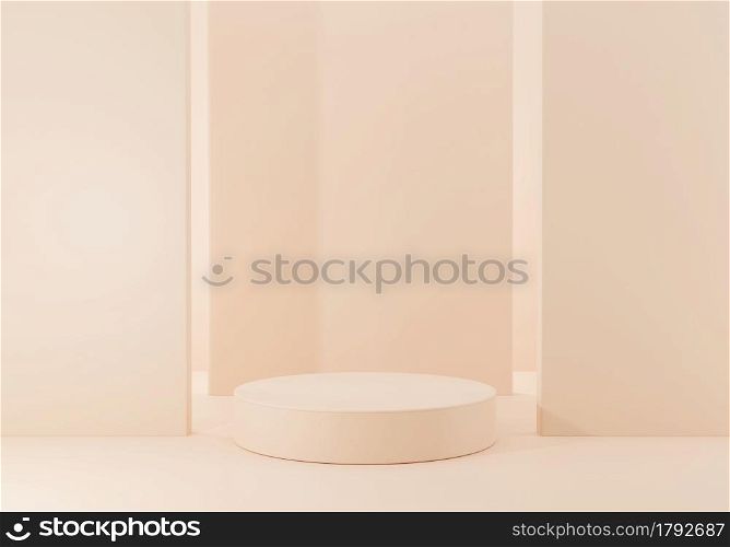 Mock up stand podium for product presentation and show, cream background, 3d rendering, 3d illustration