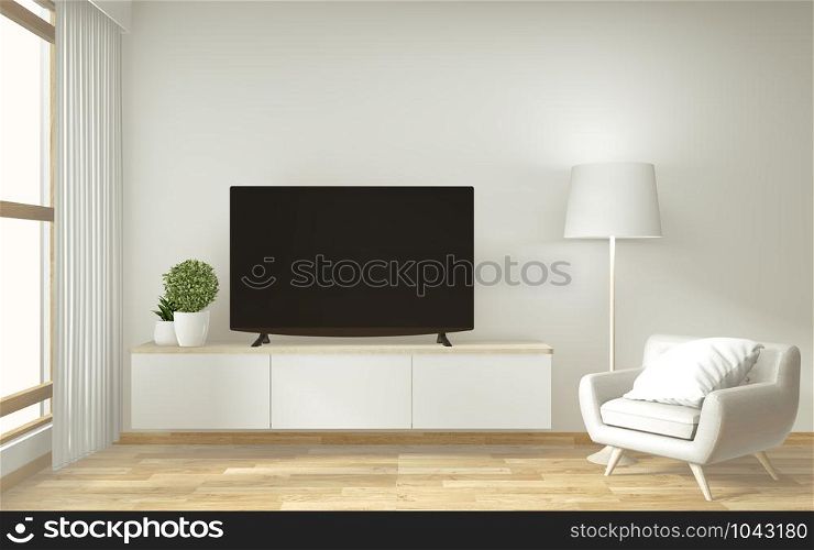 Mock up TV cabinet and display with room minimal design and decoraion japanese style.3d rendering