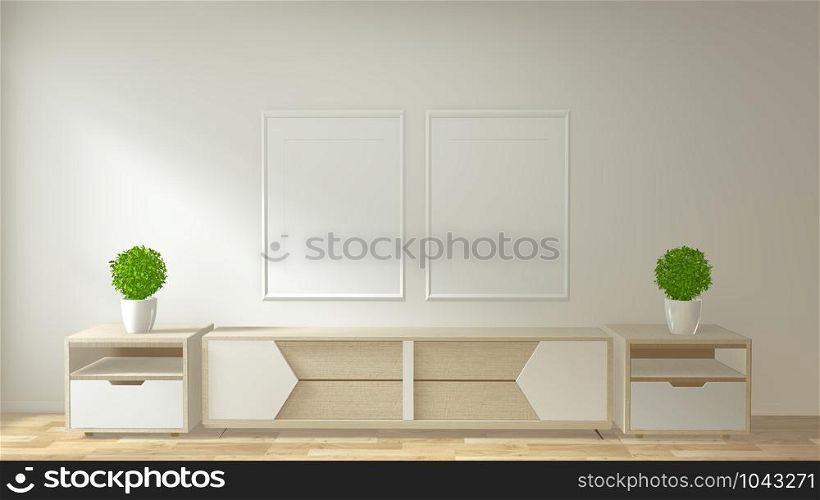Mock up TV cabinet and display with room minimal design and decoraion japanese style.3d rendering