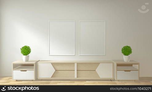 Mock up TV cabinet and display with room minimal design and decoraion japanese style.3d rendering