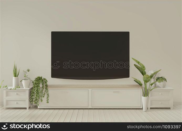 Mock up Tv cabinet in empty room white wall . 3d rendering