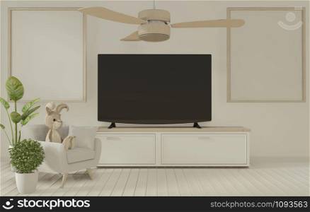 Mock up Tv shelf cabinet in modern empty room. 3d rendering