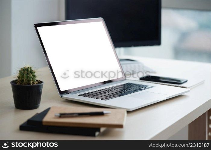 mock up Using laptop with blank screen computer modern