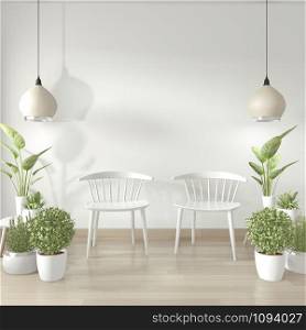 Mock up white chair and decoration in modern white room. 3d rendering