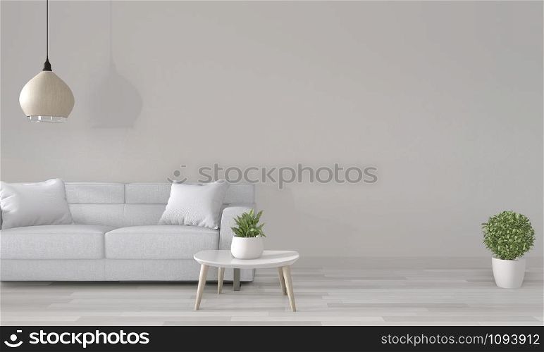 Mock up white room with white sofa on modern room interior.3D rendering