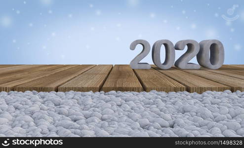 Mockup background for 3d rendering 2020 sign on wooden panel