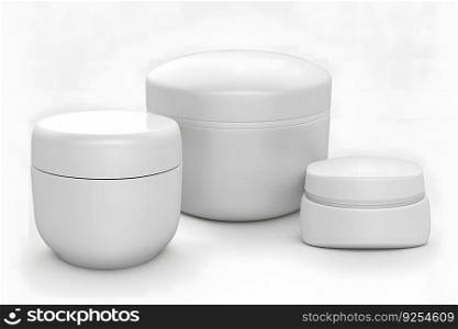 Mockup for cosmetics. White containers for cream. Neural network AI generated art. Mockup for cosmetics. White containers for cream. Neural network AI generated