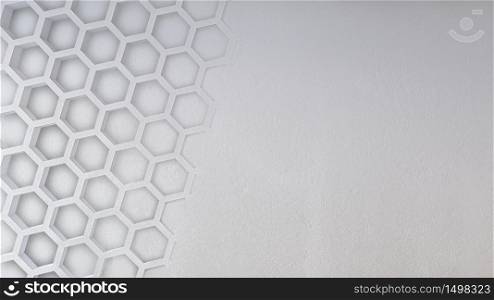 Mockup of 3d rendering image of concrete wall which have hexagon texture on it, Smart object layer.