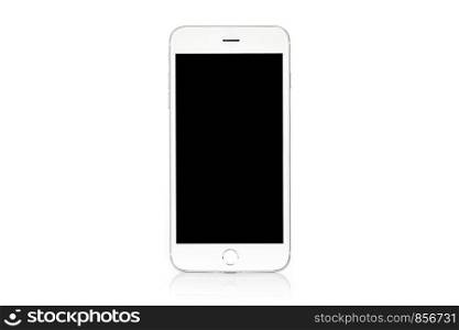 Mockup of a generic modern white and silver digital smartphone isolated on a white background