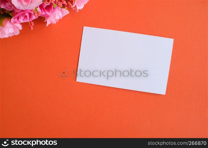 Mockup of business card white paper on background.