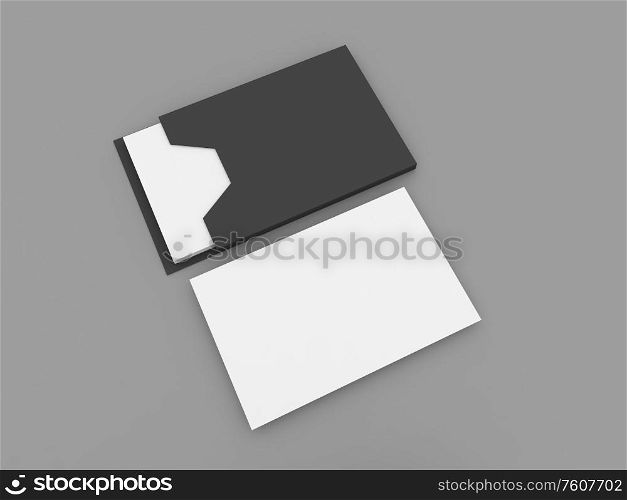 Mockup of business cards on a gray background. 3d render illustration.. Mockup of business cards on a gray background.