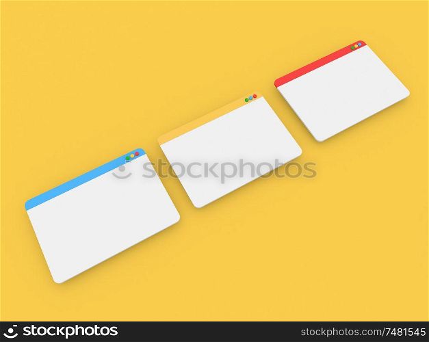 Mockup of internet web site interface on a yellow background. 3d render illustration.. Mockup of internet web site interface on a yellow background.
