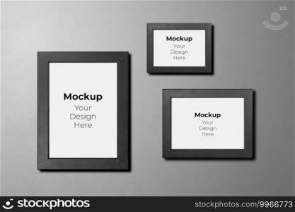 Mockup picture frame on cement wall texture background for included image, copy space, gallery showing with blank, mock up collection, element for interior, nobody, border vertical and horizontal.