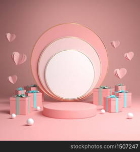 Mockup Pink Podium Celebrate Gift Box Concept 3d render