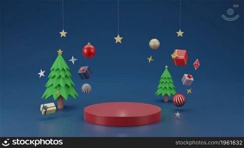 Mockup podium merry Christmas and happy new year festival stage concept background 3D rendering illustration